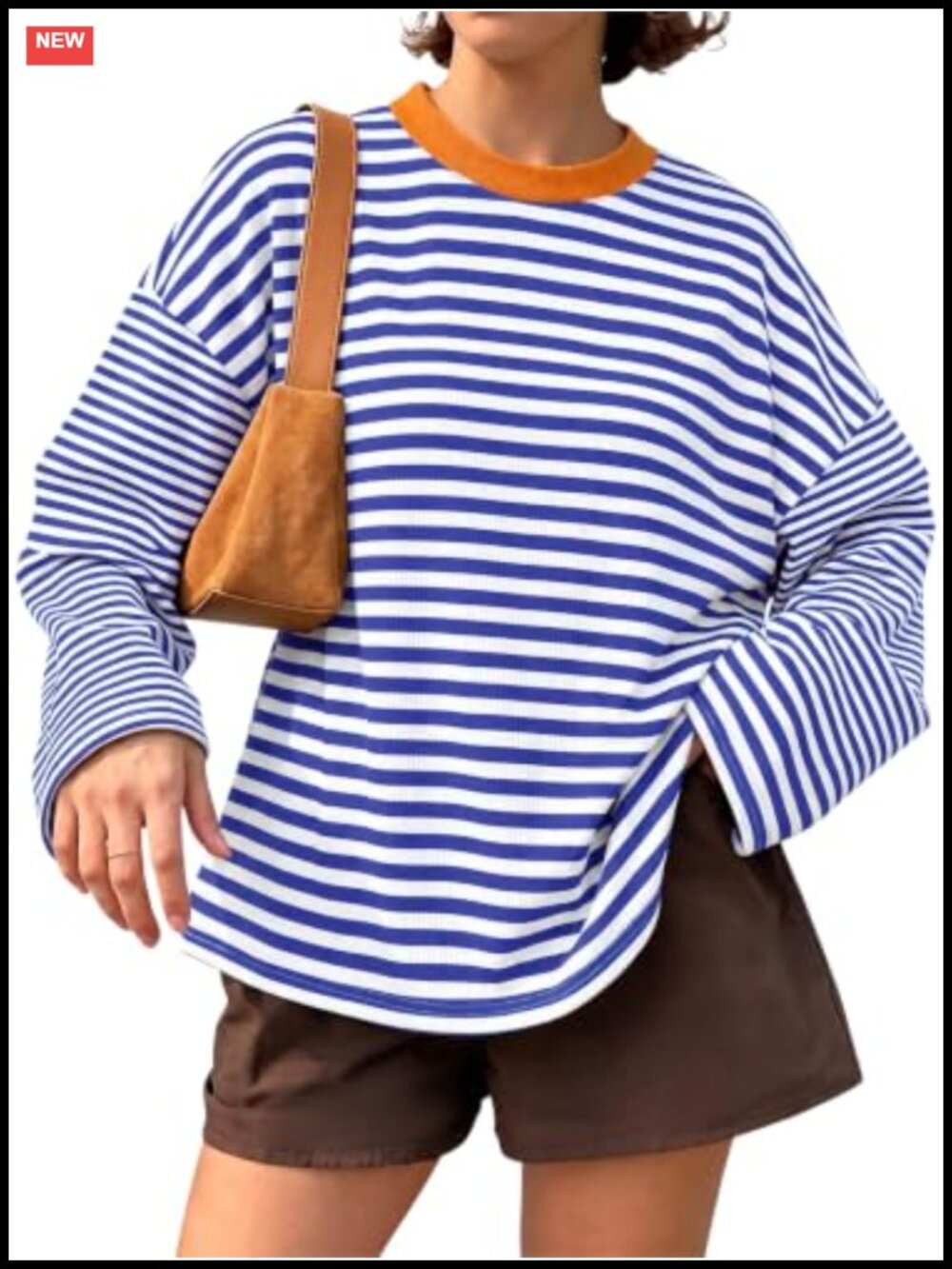 Striped Long Sleeve Oversized Crew Neck Tunic Top Dolman Sleeve